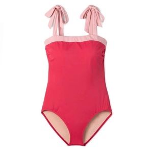 Hermoza Women’s Becca One-Piece Swimsuit Colorblock Pink Shoulder Ties 6